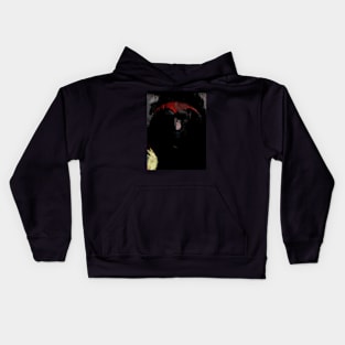 Portrait, digital collage and special processing. Dark fantasy. Tired warrior, beautiful diadem. Gray, red and blue. Kids Hoodie